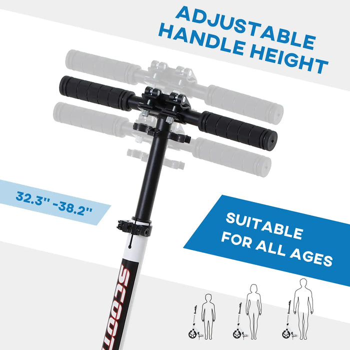 Teen/Adult Kick Scooter | Quick-Fold Design with Adjustable Handlebar (White Edition) - Little and Giant Explorers HOMCOM