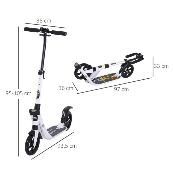 Teen/Adult Urban Kick Scooter with Double Shock Absorption in White - Little and Giant Explorers HOMCOM