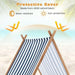 Teepee-style wooden sandbox with striped detachable sun cover, beach background, sun-protective fabric