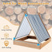 Wooden teepee sandbox with striped sun cover, fir wood construction, anti-crack, anti-fade