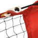 Close-up of black tennis net with red edge and white plastic tension adjuster