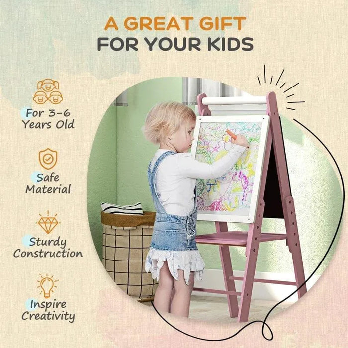 Three-In-One Easel for Kids with Paper Roll and Adjustable Height - Little and Giant Explorers AIYAPLAY