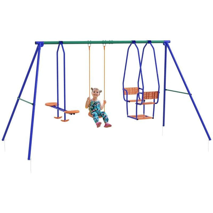 Three-In-One Kids Metal Swing Set with Swing, Glider and Rocking Chair Swing - Little and Giant Explorers Outsunny