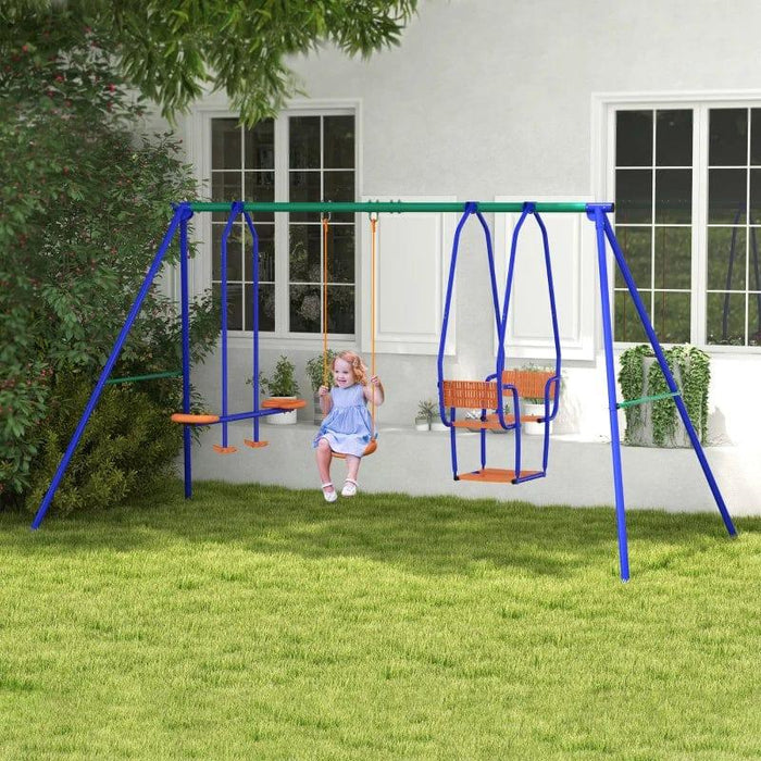 Three-In-One Kids Metal Swing Set with Swing, Glider and Rocking Chair Swing - Little and Giant Explorers Outsunny