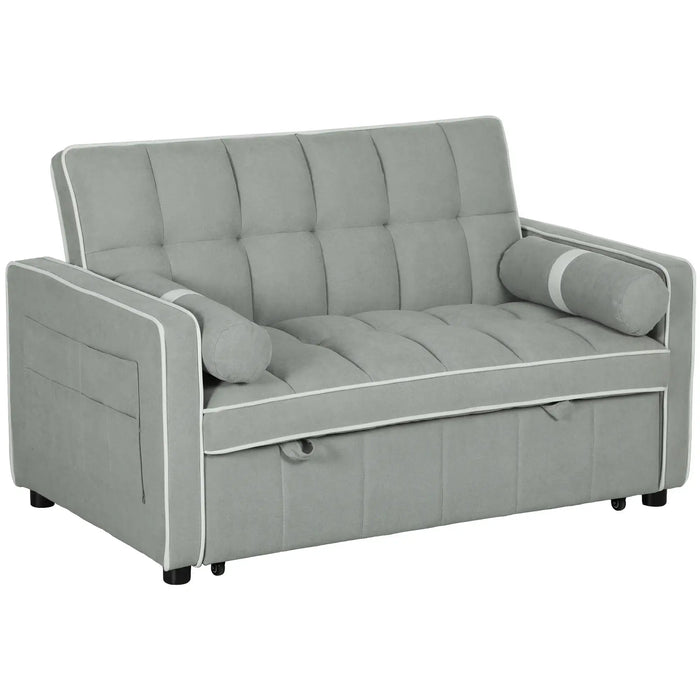 Three-in-One Two-Seater Sofa Bed – Light Grey Linen | Adjustable Recliner - Pull-Out Double Bed HOMCOM - Little and Giant Explorers