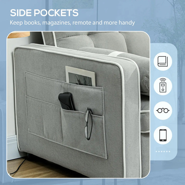 Three-in-One Two-Seater Sofa Bed – Light Grey Linen | Adjustable Recliner - Pull-Out Double Bed HOMCOM - Little and Giant Explorers