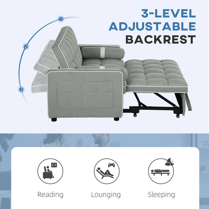 Three-in-One Two-Seater Sofa Bed – Light Grey Linen | Adjustable Recliner - Pull-Out Double Bed HOMCOM - Little and Giant Explorers
