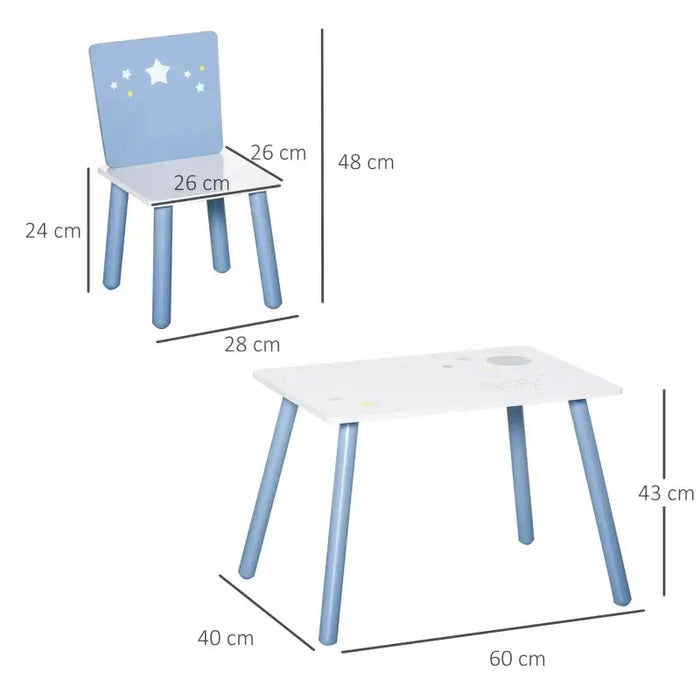 Three-Piece Kids Table and Chair Set - Blue and White | Stars and Balloons HOMCOM - Little and Giant Explorers HOMCOM
