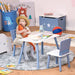 Three-Piece Kids Table and Chair Set - Blue and White | Stars and Balloons HOMCOM - Little and Giant Explorers HOMCOM