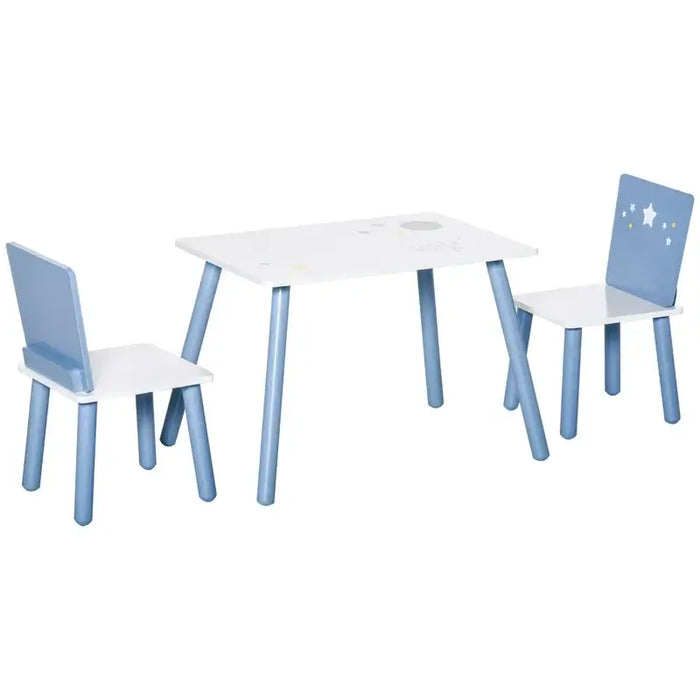Three-Piece Kids Table and Chair Set - Blue and White | Stars and Balloons HOMCOM - Little and Giant Explorers HOMCOM