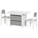 Kids Table Chair Set White Grey | Three-Piece with Storage Drawers - Little and Giant Explorers HOMCOM