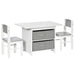 Kids Table Chair Set White Grey | Three-Piece with Storage Drawers - Little and Giant Explorers HOMCOM