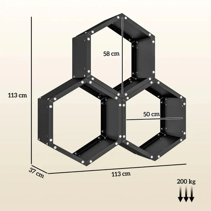 Three Shelf Hexagon Metal Firewood Rack in Black - Little and Giant Explorers Outsunny