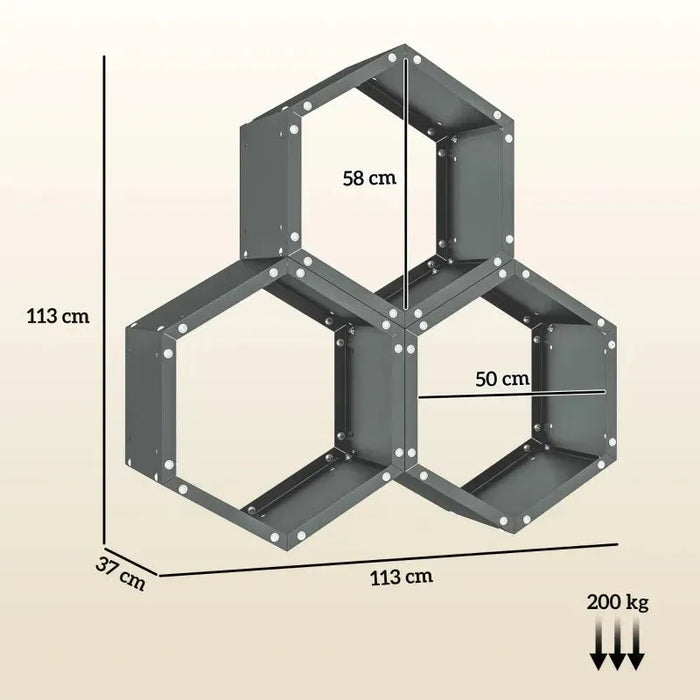 Three Shelf Hexagon Metal Firewood Rack in Grey - Little and Giant Explorers Outsunny