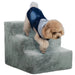 Three-Step Dog Stairs with Washable Plush Cover in Light Grey - Little and Giant Explorers PawHut