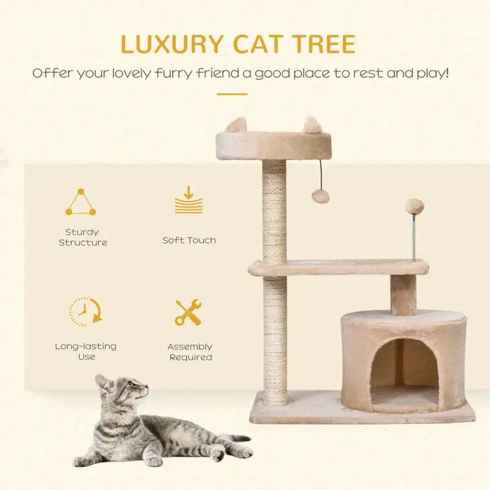 Three-Tier Cat Tree Tower – Beige | Deluxe Cat Climbing Frame with Scratching Posts PAWHUT - Little and Giant Explorers PawHut
