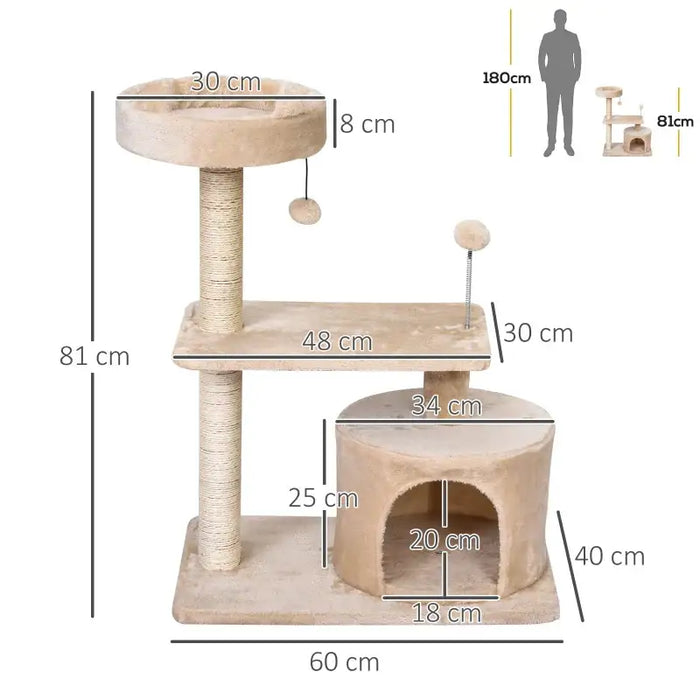 Three-Tier Cat Tree Tower – Beige | Deluxe Cat Climbing Frame with Scratching Posts PAWHUT - Little and Giant Explorers PawHut