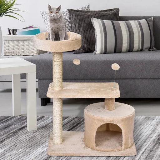 Three-Tier Cat Tree Tower – Beige | Deluxe Cat Climbing Frame with Scratching Posts PAWHUT - Little and Giant Explorers PawHut
