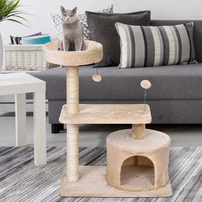 Three-Tier Cat Tree Tower – Beige | Deluxe Cat Climbing Frame with Scratching Posts PAWHUT - Little and Giant Explorers PawHut
