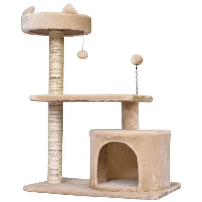 Three-Tier Cat Tree Tower – Beige | Deluxe Cat Climbing Frame with Scratching Posts PAWHUT - Little and Giant Explorers PawHut
