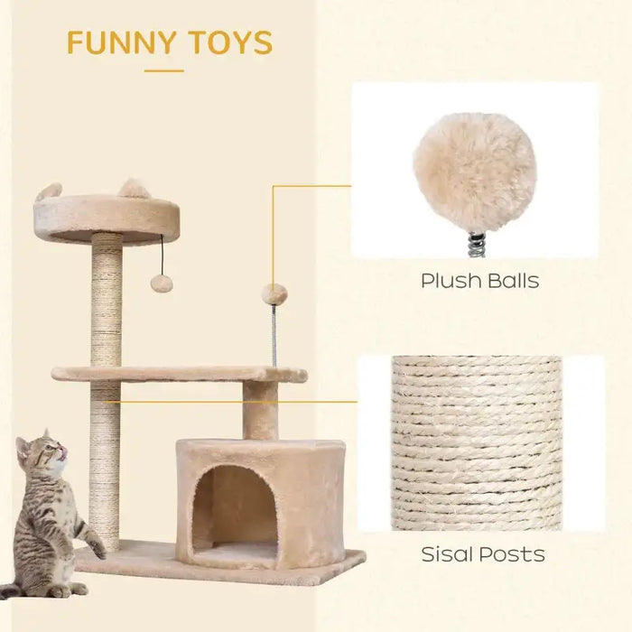 Three-Tier Cat Tree Tower – Beige | Deluxe Cat Climbing Frame with Scratching Posts PAWHUT - Little and Giant Explorers PawHut