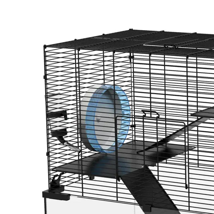 Three-Tier Hamster Cage – Black | Large Small Animal Habitat with Running Wheel PAWHUT - Little and Giant Explorers PawHut