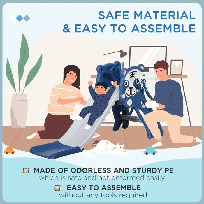 2 in 1 Baby Slide with Basketball Hoop and Basketball in Blue - Little and Giant Explorers AIYAPLAY