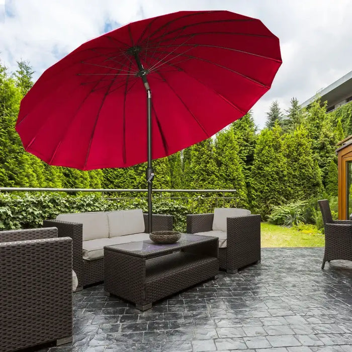 Tilting Garden Parasol – Red | 2.5m Canopy with 18 Fibreglass Ribs OUTSUNNY - Little and Giant Explorers Outsunny