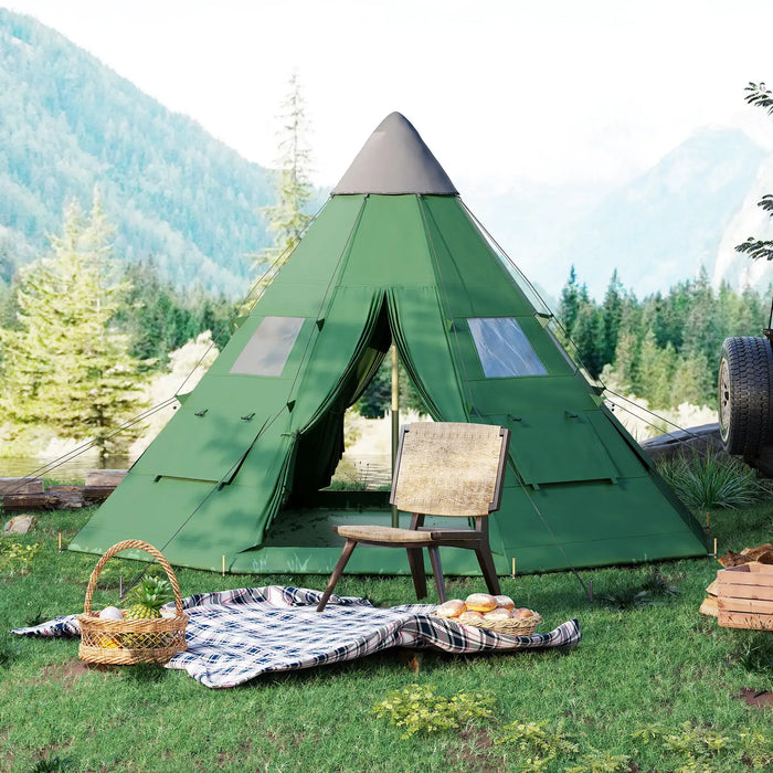Tipi Tent with Carry Bag in Green (6 persons) - Little and Giant Explorers Outsunny