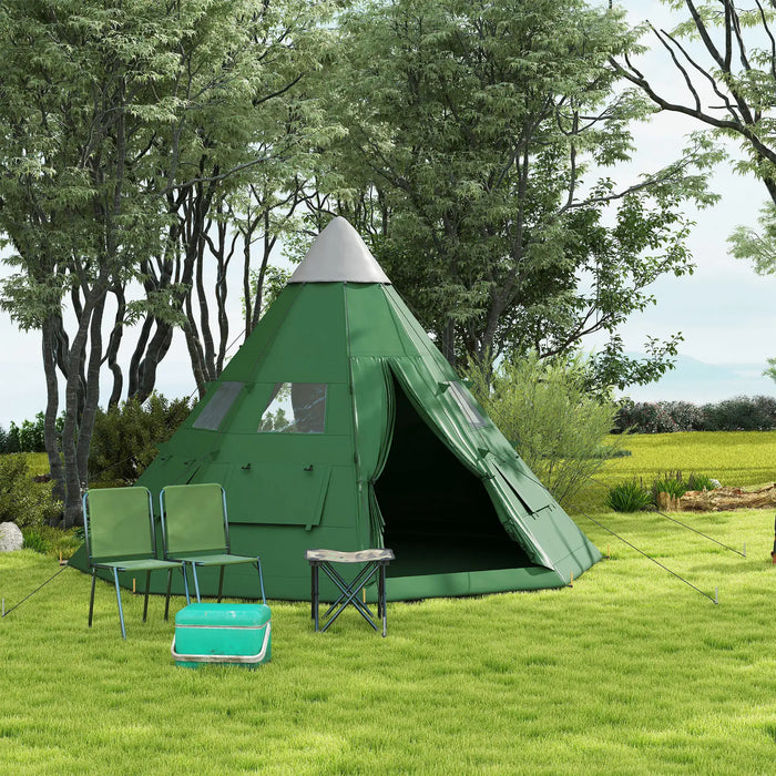 Tipi Tent with Carry Bag in Green (6 persons) - Little and Giant Explorers Outsunny