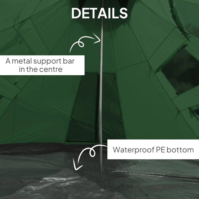 Tipi Tent with Carry Bag in Green (6 persons) - Little and Giant Explorers Outsunny