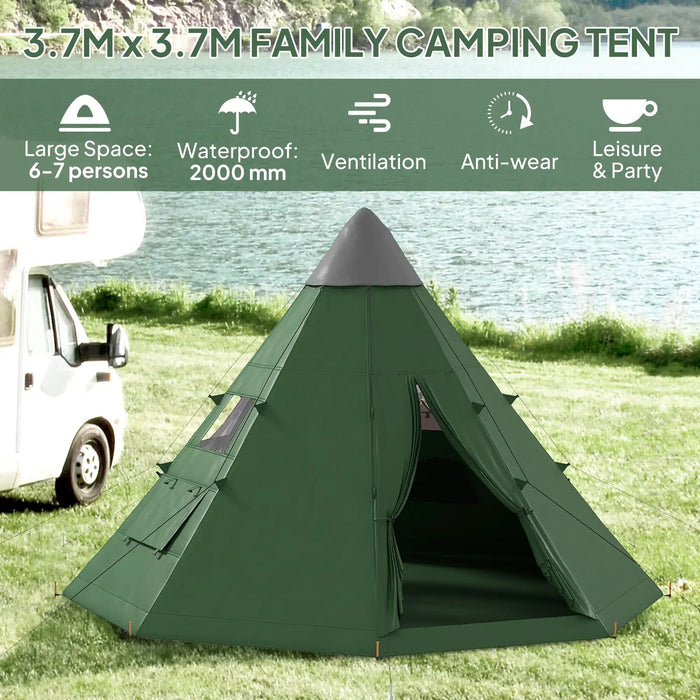 Tipi Tent with Carry Bag in Green (6 persons) - Little and Giant Explorers Outsunny