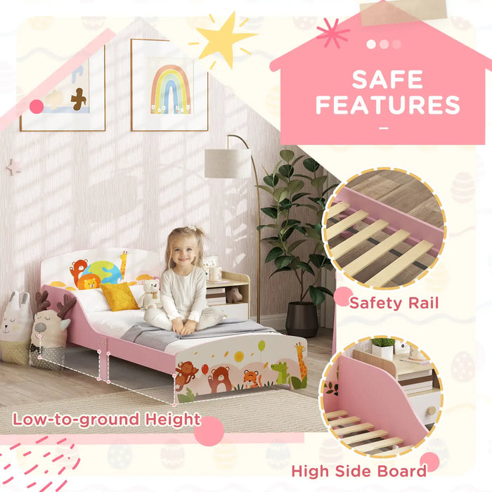 Cute Animal-Themed Toddler Bed with Safety Rails (77 x 143cm) - Little and Giant Explorers AIYAPLAY