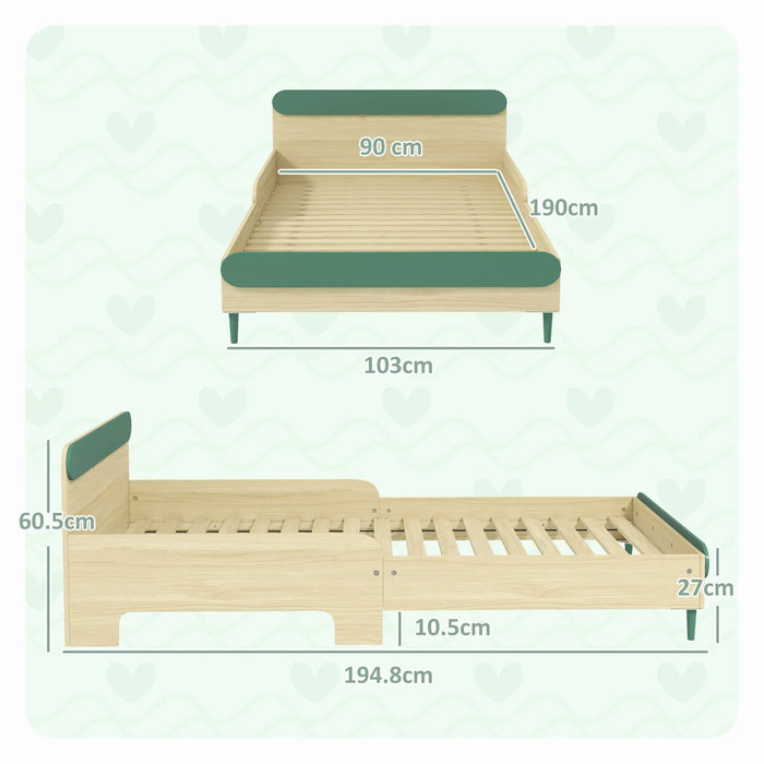 Toddler Bed with Safety Rail in Green (90 x 190cm) - Little and Giant Explorers AIYAPLAY