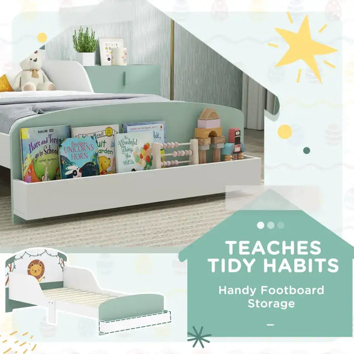 Toddler Cartoon-Lion Design Bed with Storage – Green | Low Frame with Side Rails AIYAPLAY - Little and Giant Explorers AIYAPLAY
