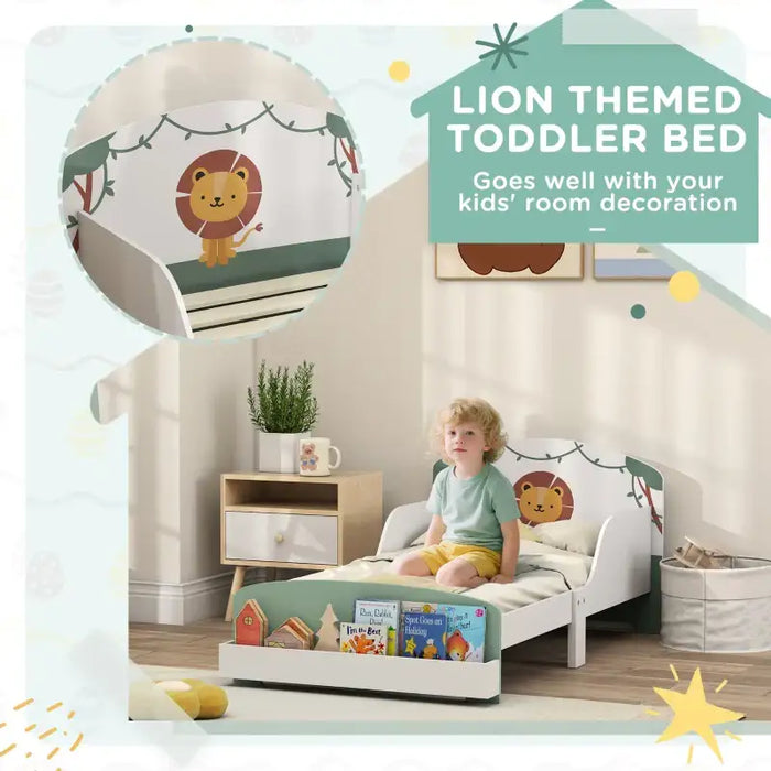 Toddler Cartoon-Lion Design Bed with Storage – Green | Low Frame with Side Rails AIYAPLAY - Little and Giant Explorers AIYAPLAY