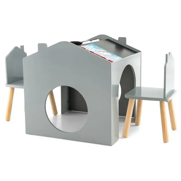 Toddler Furniture Set Grey | House Shapes with Inclined Blackboard Tabletop - Little and Giant Explorers Costway