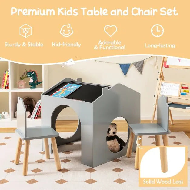 Toddler Furniture Set Grey | House Shapes with Inclined Blackboard Tabletop - Little and Giant Explorers Costway