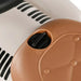 Close-up of toddler cream ride-on car lock mechanism with black switch and brown details