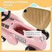 Pink toddler ride-on sliding car with hidden storage space under beige seat.