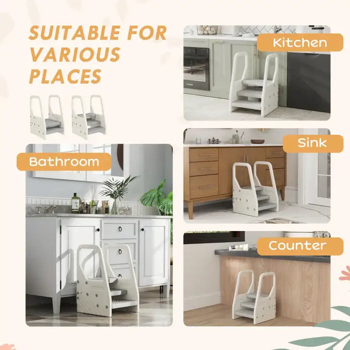 Toddler Step Stool – Adjustable 2-in-1 Kids Kitchen Helper | 3-Step to 2-Step Conversion AIYAPLAY - Little and Giant Explorers AIYAPLAY