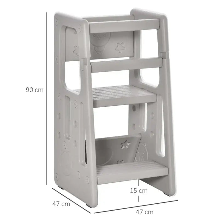 Toddler Step Stool – Grey | Adjustable Kids Kitchen Helper Tower - 3-Height Platforms HOMCOM - Little and Giant Explorers HOMCOM