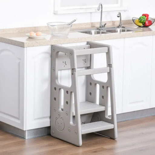 Toddler Step Stool – Grey | Adjustable Kids Kitchen Helper Tower - 3-Height Platforms HOMCOM - Little and Giant Explorers HOMCOM