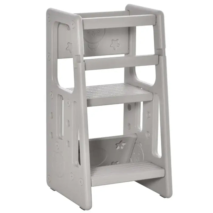Toddler Step Stool – Grey | Adjustable Kids Kitchen Helper Tower - 3-Height Platforms HOMCOM - Little and Giant Explorers HOMCOM