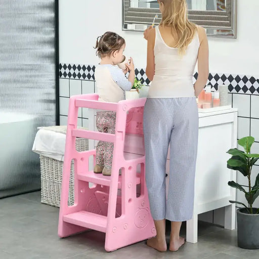 Toddler Step Stool – Pink | Adjustable Kids Kitchen Helper Tower - 3-Height Platforms HOMCOM - Little and Giant Explorers HOMCOM