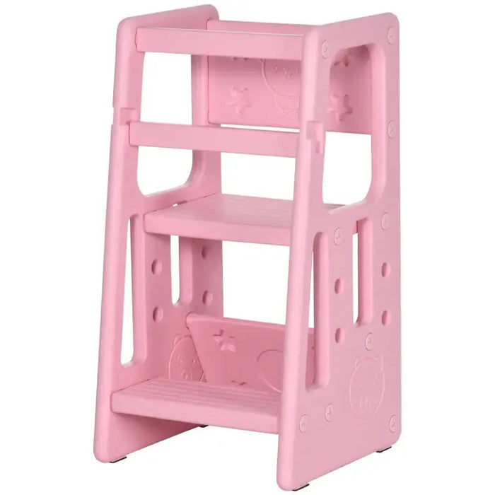 Toddler Step Stool – Pink | Adjustable Kids Kitchen Helper Tower - 3-Height Platforms HOMCOM - Little and Giant Explorers HOMCOM