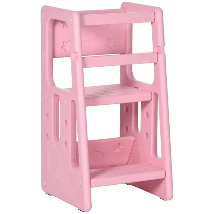 Toddler Step Stool – Pink | Adjustable Kids Kitchen Helper Tower - 3-Height Platforms HOMCOM - Little and Giant Explorers HOMCOM