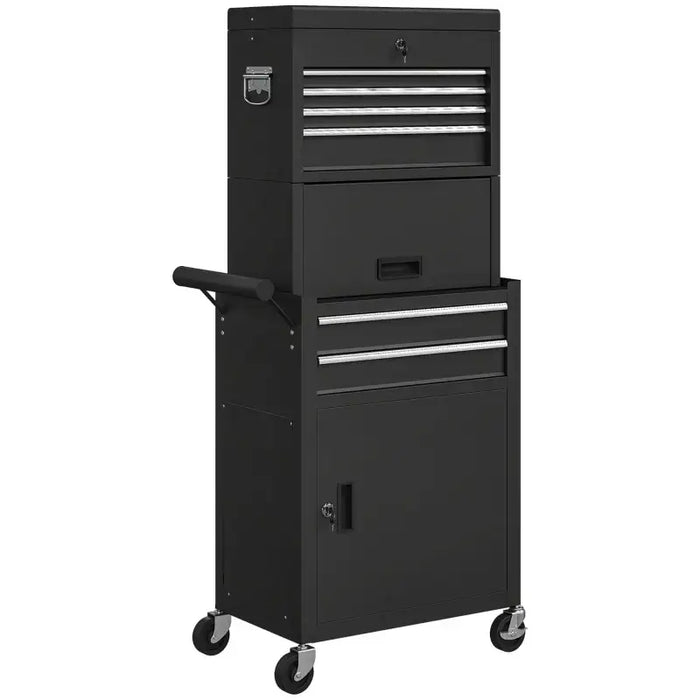 Tool Chest Cabinet – Black | 3-Part Rolling Toolbox - Drawers, Cupboards and Pegboard HOMCOM - Little and Giant Explorers HOMCOM