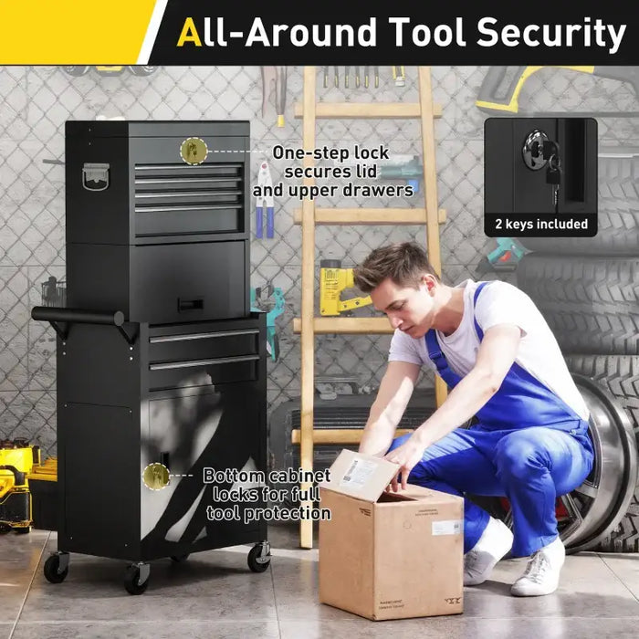 Tool Chest Cabinet – Black | 3-Part Rolling Toolbox - Drawers, Cupboards and Pegboard HOMCOM - Little and Giant Explorers HOMCOM