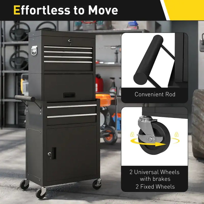 Tool Chest Cabinet – Black | 3-Part Rolling Toolbox - Drawers, Cupboards and Pegboard HOMCOM - Little and Giant Explorers HOMCOM